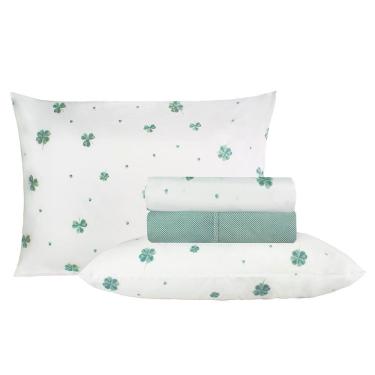 Imagem de Jogo de Cama Duplo Casal 4 Peças Percal 180 Fios Trevo da Sorte Sonhare Prata