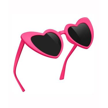 Imagem de Óculos de sol coração feminino masculino vintage amor olho de gato óculos de sol bonitos Sunnies retrô lembrancinha de festa SY6002, Armação rosa quente A04 | Lente preta, Normal