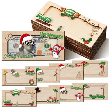 Imagem de Reginary 8 peças de porta-dinheiro de madeira de Natal para dinheiro 2025 exclusivo carteira envelope de dinheiro de Natal ideias de presente criativo para presente de festa de fim de ano