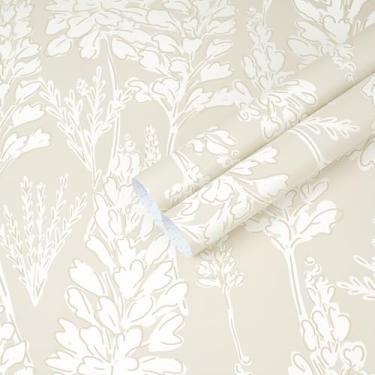 Imagem de Ismoon Papel de parede floral para contato bege boho papel de parede neutro 44 cm x 998 cm papel de parede neutro amigável para locatário papel de parede autoadesivo removível para quarto cozinha