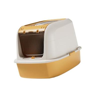 Imagem de Ioensy Caixa de areia para gatos, e fechada, à prova de respingos, ideal para gatos e coelhos de pequeno médio porte, Amarelo