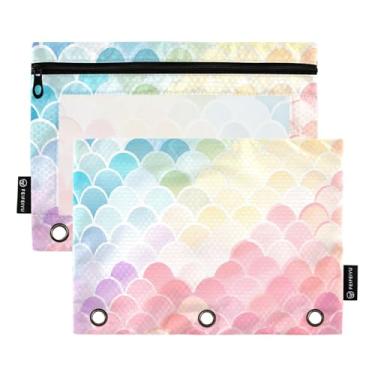 Imagem de CEBUGI 3 bolsas de lápis com zíper e janela transparente, 2 pacotes de estojo para exames de sala de aula (escala colorida)