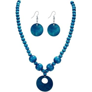 Imagem de liiusgelad Colar com contas redondas de madeira natural vermelha, bijuteria boêmia grossa para mulheres, colar de declaração étnica com contas redondas grandes multicoloridas para presentes de