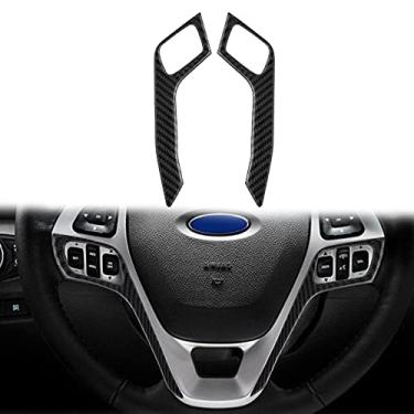 Imagem de nuoozy Acabamento de capa de volante de fibra de carbono compatível com Ford Explorer 2011 2012 2013 2014 2015 2016 2017 2018 2019 acessórios interiores preto (2 peças)