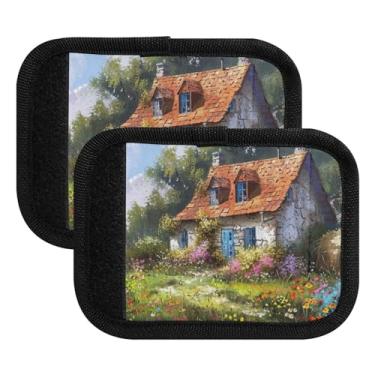 Imagem de Qilmy Belas pinturas rurais de casa de fazenda embalagem com 2 identificadores de bagagem identificadores de bagagem capa de alça confortável para carrinho de bebê, mala de viagem, acessórios de
