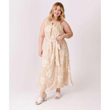 Imagem de Vestido Plus Size Feminino Midi Estampado Marisa-88000, Bege, G1