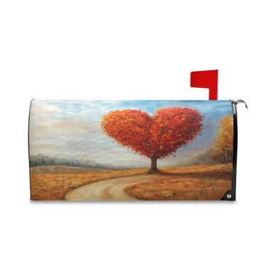 Imagem de Burbuja Capa magnética para caixa de correio, capa de caixa de correio decorativa de árvore de coração dos namorados para decoração de jardim e quintal, tamanho grande 52,8 x 64,5 cm