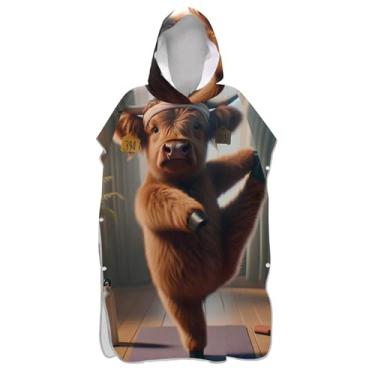 Imagem de TSENQUE Roupão engraçado highland vaca animal surfe trocador adultos praia banho com capuz toalhas leves adulto ponchos para mulheres