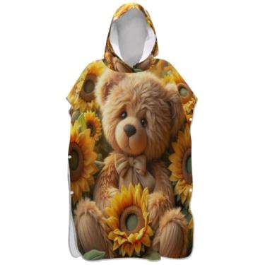 Imagem de Joisal Poncho de surfe para adultos trocador de roupa de praia com capuz toalha de banho plus size adulto ponchos para mulheres lindos ursos de pelúcia girassóis