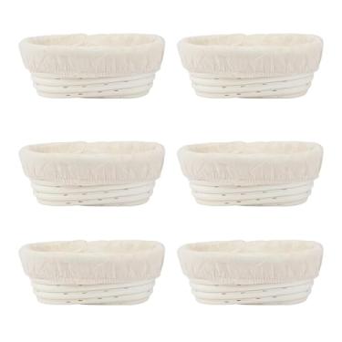 Imagem de Conjunto de 6 cestas ovais Banneton à prova de pão com forros de pano – Tigelas pequenas à prova de massa para padeiros caseiros