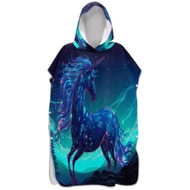 Imagem de Joisal Poncho de surf para adultos trocador de roupa de praia com capuz toalha de banho leve ponchos de praia para homens relâmpago unicórnio azul