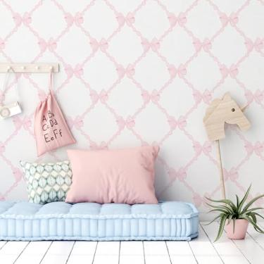 Imagem de Papel de parede com estampa de flor de laço rosa, revestimento de parede autoadesivo removível para berçário, quarto de meninas, decoração com tema de princesa