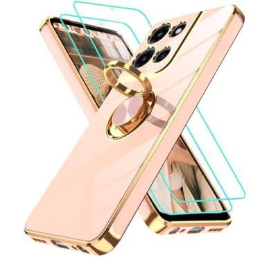 Imagem de Gritup Capa para Motorola Moto G 5G 2025: Capa para Moto G Play 5G 2025 com 2 peças protetoras de tela, suporte magnético de rotação de 360°, suporte magnético com borda dourada, capa protetora de TPU