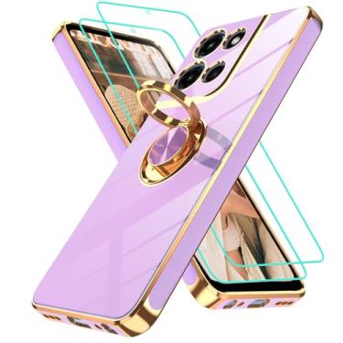 Imagem de Gritup Capa para Motorola Moto G Play 5G 2025: Capa para Moto G 5G 2025 com 2 peças protetoras de tela, suporte magnético de rotação de 360°, suporte magnético com borda dourada, capa protetora de TPU