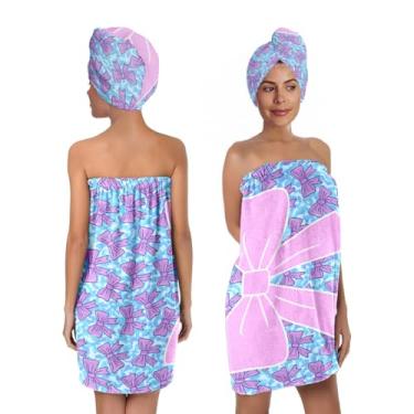 Imagem de Toalha com laço para mulheres e meninas – envoltório de spa de microfibra com turbante de toalha de cabelo – conjunto de saia de banho de secagem rápida para viagens, dormitório, piscina, praia