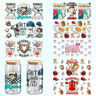 Imagem de Adesivos para copos DTF com tema de beisebol, design de beisebol UV pacote com 8 para copos de 473 ml, artesanato em vidro e madeira, 28 x 5 polegadas (225)