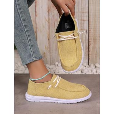 Imagem de Tênis feminino com plataforma de malha plus size – Meias antiderrapantes de malha respirável para caminhadas casuais, calçados esportivos leves e confortáveis, Amarelo, 34