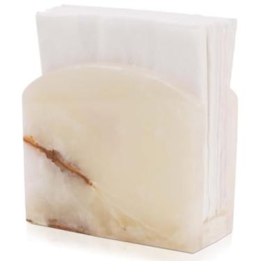 Imagem de Suporte de guardanapo de mármore organizador de pedra ônix branco feito à mão para papel de seda e guardanapos de coquetel, ideal para mesa de café, banheiro, bancada de cozinha e decoração de casa