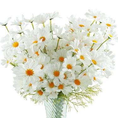 Imagem de Bairdish Margaridas artificiais para decoração ao ar livre, 25 pacotes de flores de seda para uso externo, plantas falsas realistas, flores para plantador, porta da frente, varanda, pátio, quintal