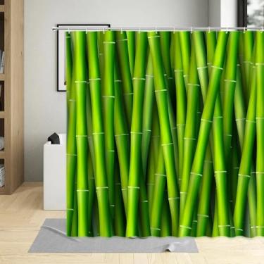 Imagem de Cortina de chuveiro de bambu, decoração de casa, plantas verdes, paisagem, cortinas de banho, ganchos, poliéster, tecido impermeável, lavável, 170 x 170 cm/LxA, cortina de chuveiro extra longa