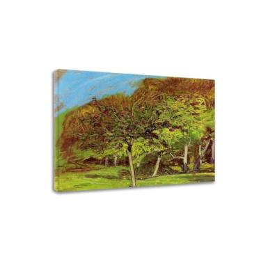 Imagem de DAQIANG Famosa árvores frutíferas de Claude Monet vintage impressões sobre tela reproduções de quadros imagem artística de parede decoração 70 x 91 cm emoldurado