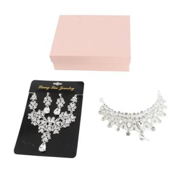 Imagem de ZJchao Conjunto de Jóias de Casamento Elegante Brilhante Prata Coroa Nupcial Tiara Brincos Colar Conjunto para Noiva Dama de Honra Festa de Formatura Liga (Brincos Colar Coroa com Caixa)