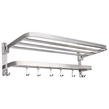 Imagem de Handship Toalheiro de banheiro de aço inoxidável 304 montado na parede, suporte de rolo de papel higiênico prateleira com ganchos prateleira de armazenamento de banheiro prateleira de parede de