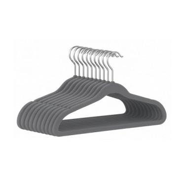 Imagem de Kit 30 Cabides Reforçados de Veludo Antideslizante Adulto Ultrafino Gancho 360° Cinza