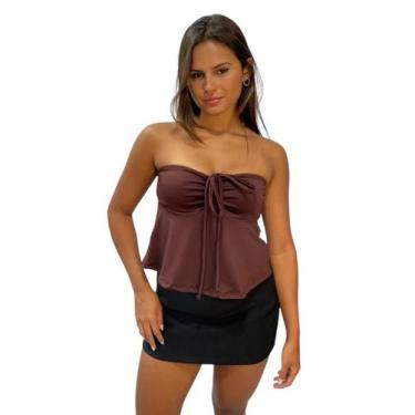 Imagem de Blusa Bata Feminina Amarração Frontal Soltinha Suplex - Use WM, Marrom