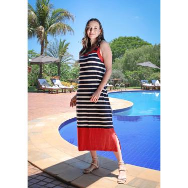 Imagem de Vestido Midi Listrado Pau a Pique Azul Marinho