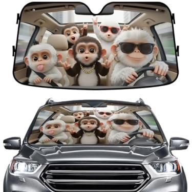 Imagem de GENANY Protetor solar de para-brisa macaco para carro SUV caminhão (139 x 76 cm), viseira frontal para janelas, blocos protetores UV