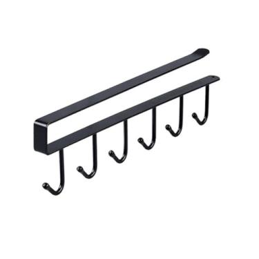 Imagem de Ganchos sobre a porta 5 ganchos organizador de casa de banho rack roupas casaco chapéu toalha cabide banheiro cozinha acessórios suporte, preto 2