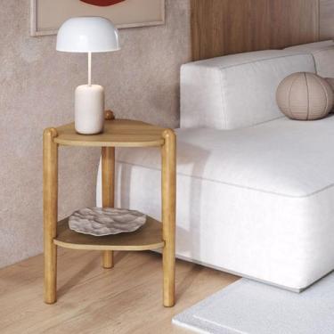 Imagem de Mesa Lateral Orgânica com Prateleira 44,6cm Pé Madeira Móvel na Caixa 