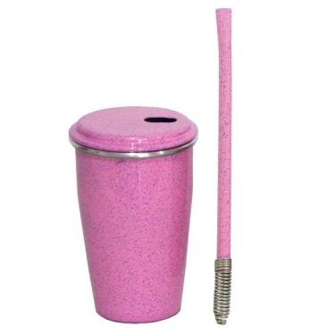 Imagem de Kit Tereré Copo Alumínio Térmico 300ml Bomba Inox Mola Rosa