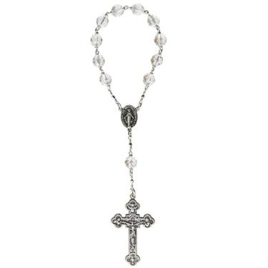 Imagem de Sine Cera Rosário católico de 1 década, crucifixo banhado a ródio e medalha milagrosa para homens e mulheres, Small, Cristal, Sem Pedra Preciosa