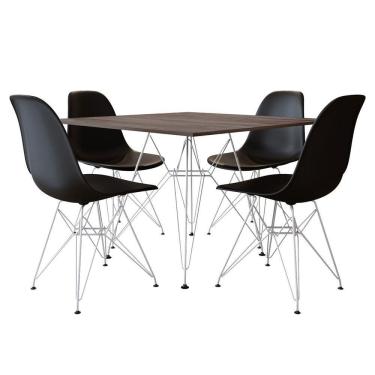 Imagem de Mesa De Jantar Amêndoa 90Cm Quadrada Com 4 Cadeiras Pretas Base Ferro Branco Cor: Preto