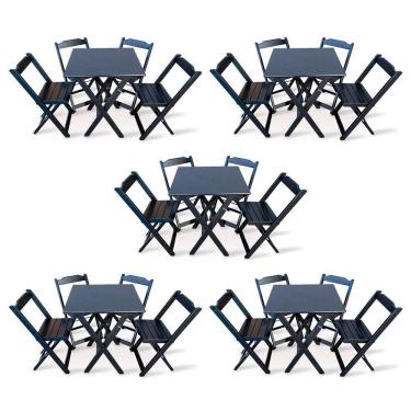 Imagem de Kit De 5 Conjuntos De Mesa Dobrável 60x60 Com 4 Cadeiras Preto