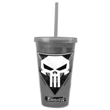 Imagem de Copo Com Canudo Punisher Justiceiro 450Ml Infantil Meninos - DMW