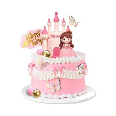 Imagem de Topo De Bolo Castelo Princesa Rosa Decoração De Bola De Castelo Estrel