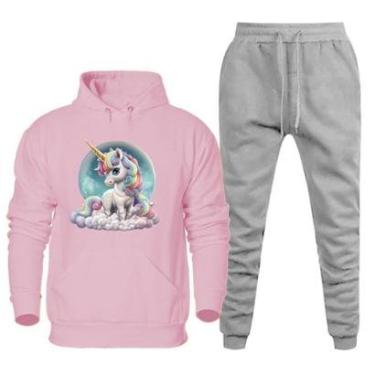 Imagem de Conjunto Moletom de Frio Feminino Estampa Unicornio Otimo Caimento Com Calça Basica Moderna Macia-Feminino