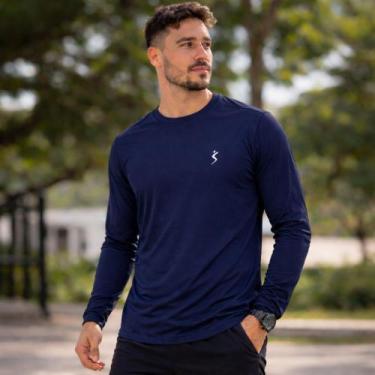 Imagem de Camiseta Viva Fitness Proteção Uv 50+ Manga Longa -, Azul, Marinho, G