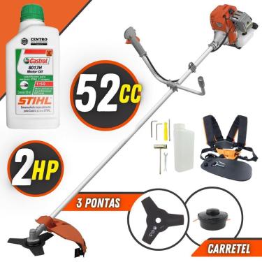 Imagem de Máquina de Cortar Grama Á Gasolina Tekna RL520ACG2 2T 52cc 2HP 13.000RPM Roçadeira Lateral Com Faca 3 Pontas e Carretel Nylon + ÓLEO STIHL 2T