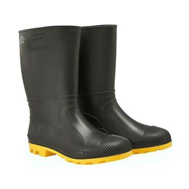 Imagem de Bota PVC Cano Médio Sem Forro Preta e Amarela - Vulcabras, Preto, 38