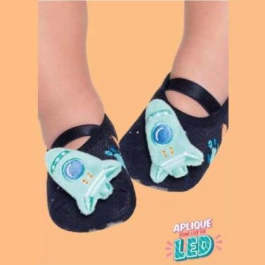 Imagem de Meia Para Bebê Puket Sapatilha Solado Antiderrapante Azul Desenho Fogu