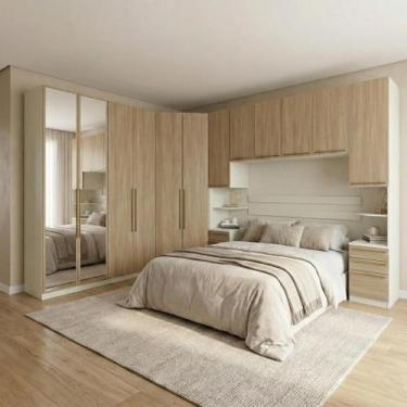 Imagem de Guarda Roupa Casal Modulado 6 Peças com Espelho e Cabeceira 12 Portas 