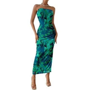 Imagem de Vestido PRETTYGARDEN Longo sem alça Floral Verde Tamanho L
