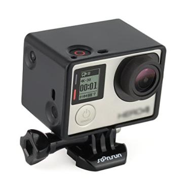 Imagem de SOONSUN Capa com estrutura estendida para GoPro Hero 4/3+/3 - compatível com LCD BacPac e extensão de bateria - Inclui fivela de montagem e parafuso de polegar