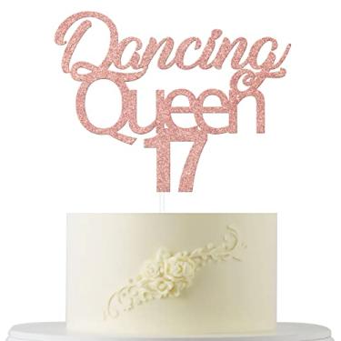 Imagem de Topo de bolo Dancing Queen 17, decorações de bolo de feliz aniversário de 17 anos, jovem e doce apenas 17 17 e fabulosa decoração de festa, decoração de festa de aniversário de 17 anos glitter ouro rosa
