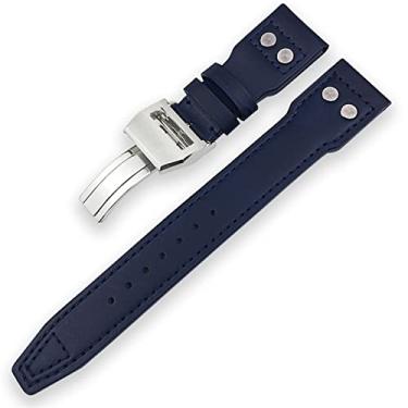 Imagem de MAALYA 20mm 21mm 22mm pulseira de relógio de bezerro adequada para IWC Mark LE Petit Prince Big Spitfire acessórios de relógio de fuso horário preto (cor: azul escuro liso, tamanho: 22mm)