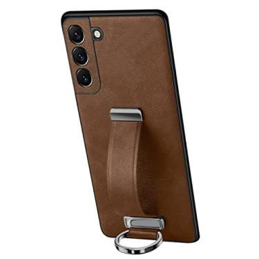Imagem de Capa para Samsung Galaxy S23ultra/s23plus/s23, luxuosa capa de couro legítimo, com pulseira com anel de rotação de 360° suporte capa traseira antiderrapante fina elegante, marrom, S23 Ultra 6,8"